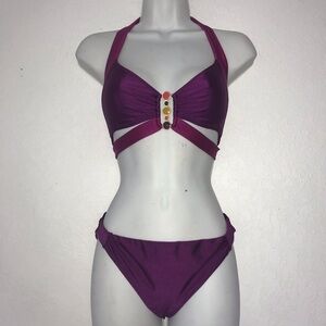 NWOT Becca Rebecca Virtue 2pc Halter Bikinii Swimsuit S Purple
